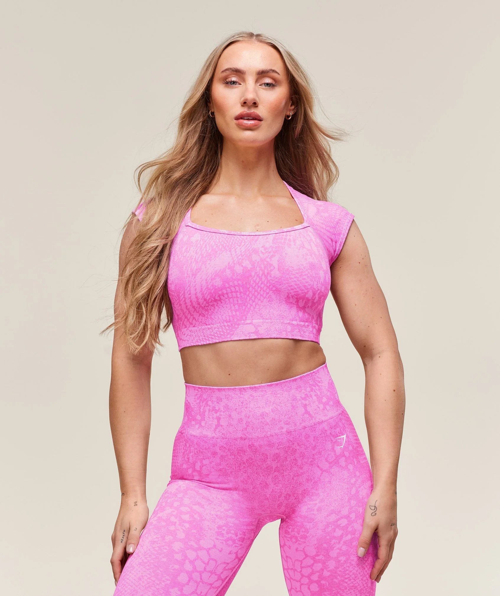 Adapt X Whitney Animal Seamless Crop Top Pink // GYMSHARK