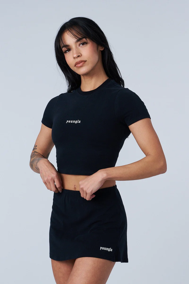 W442 - Love Sets - Baby Tee Black // YoungLa