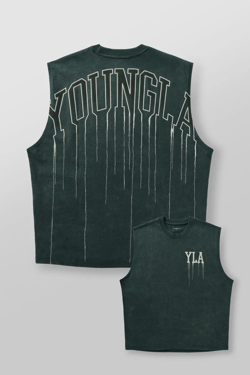 3031 - Drip Muscle Tanks Teal Wash// YoungLa