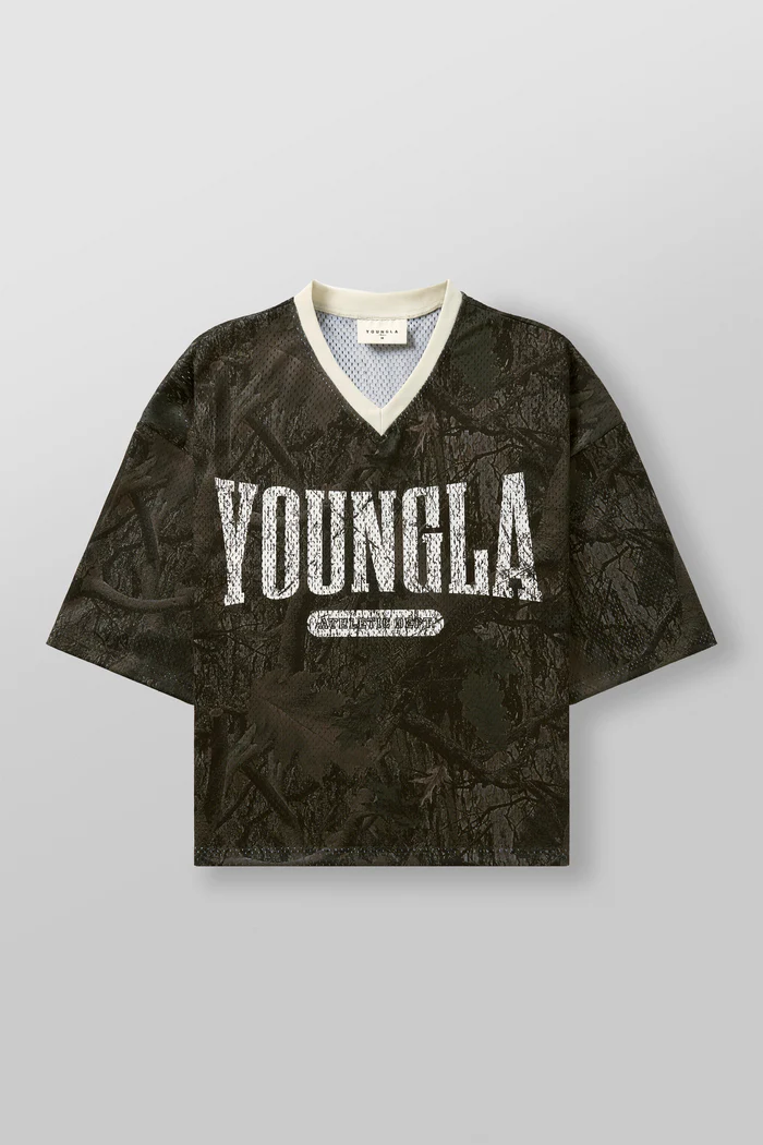 4187 - Varsity Football Cropped Jersey Dark Tree Camo // YoungLa