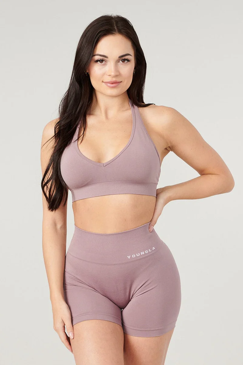 W328 - Core Seamless Halter sports bra  Crushed Mauve // YoungLa