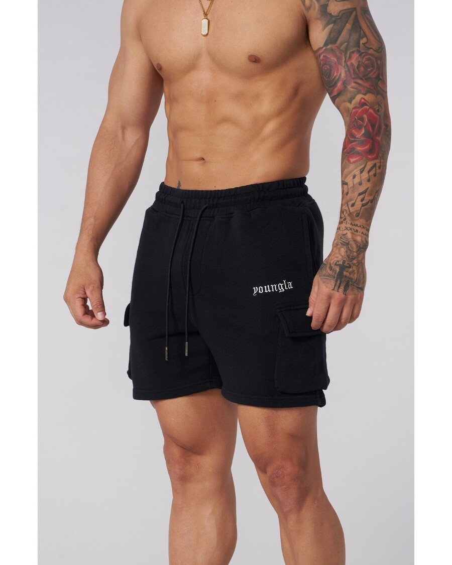 1039 - 3D Cargo Shorts Black Wash // YoungLa