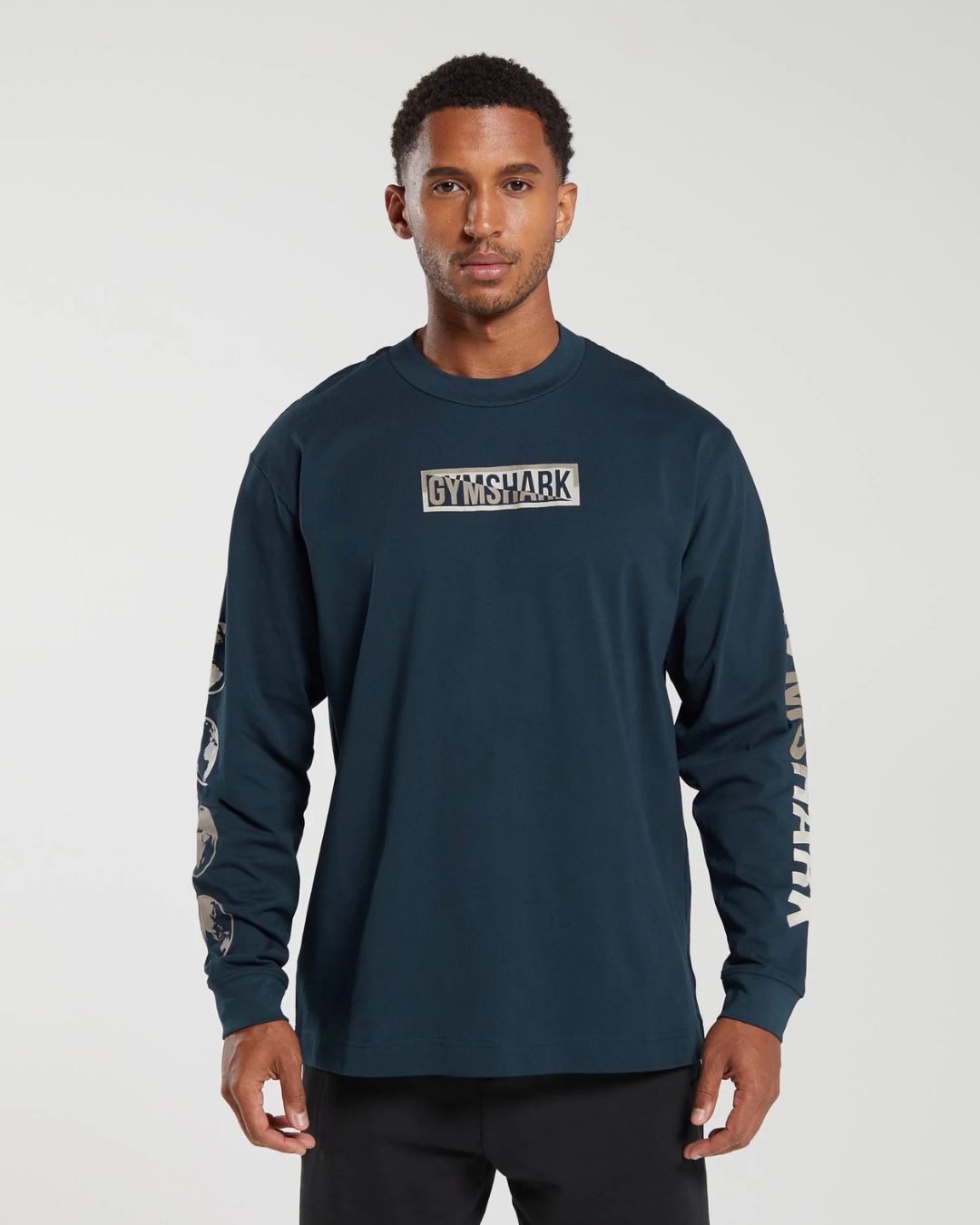 Global Graphic Long Sleeve T-Shirt Navy